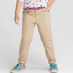 Cat & Jack Girls Size 6 Skinny Twill Uniform Pants Khaki Adjustable Waist Pocket